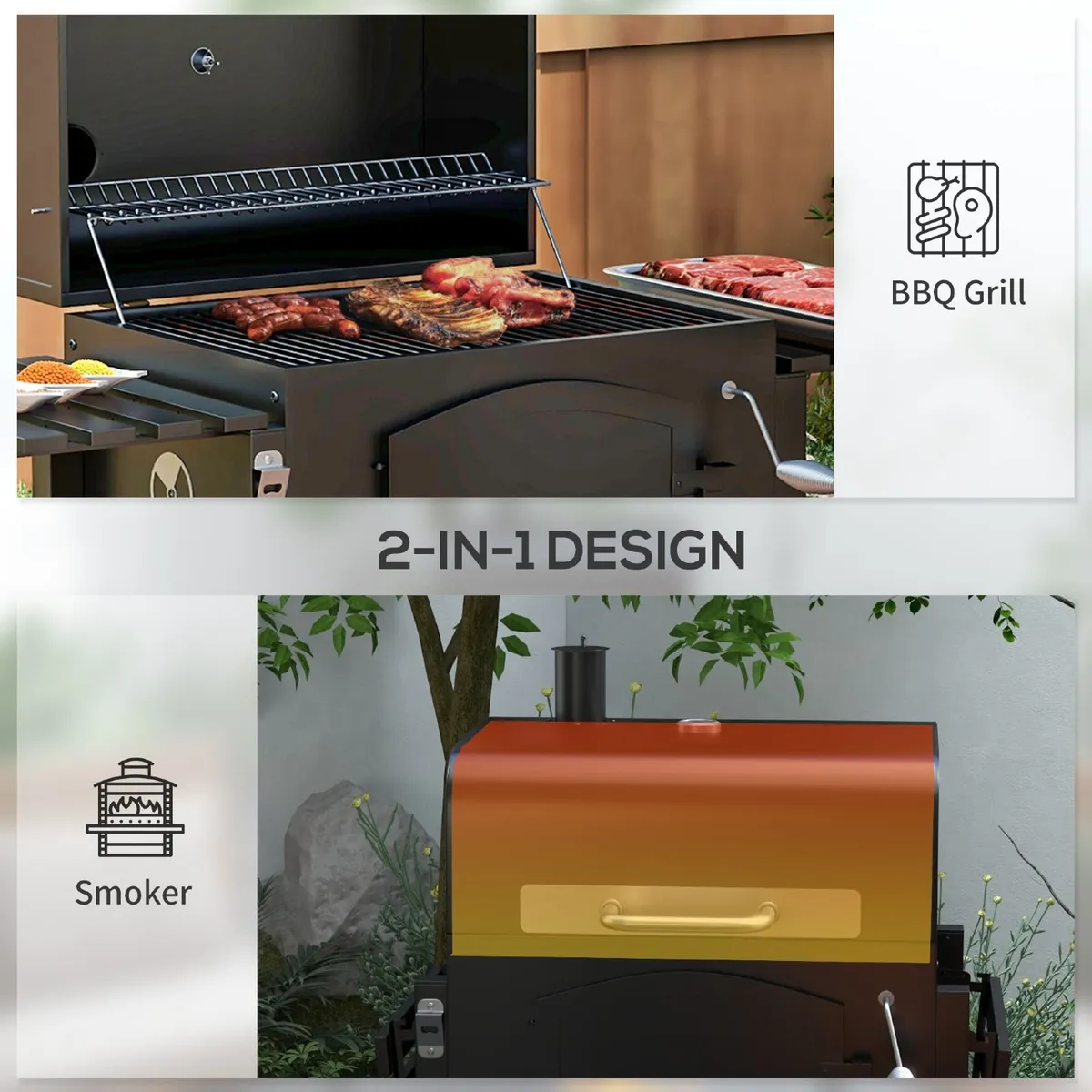 Charcoal Barbecue Grill Trolley Garden Smoker bbq - Image 4
