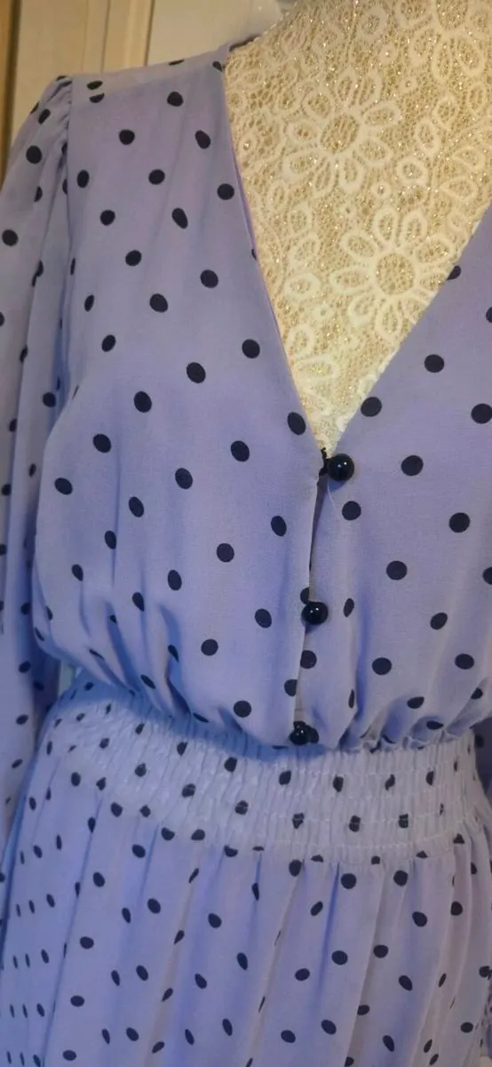 Lilac Polka Dot Maxi Dress Long Sleeve Smocked Wai - Image 2