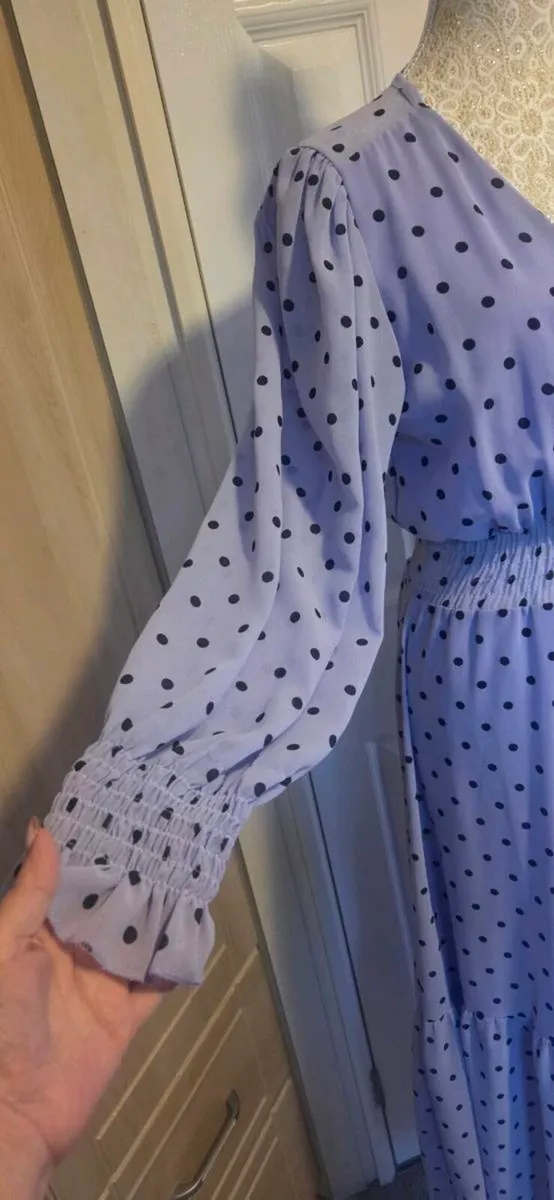 Lilac Polka Dot Maxi Dress Long Sleeve Smocked Wai - Image 3