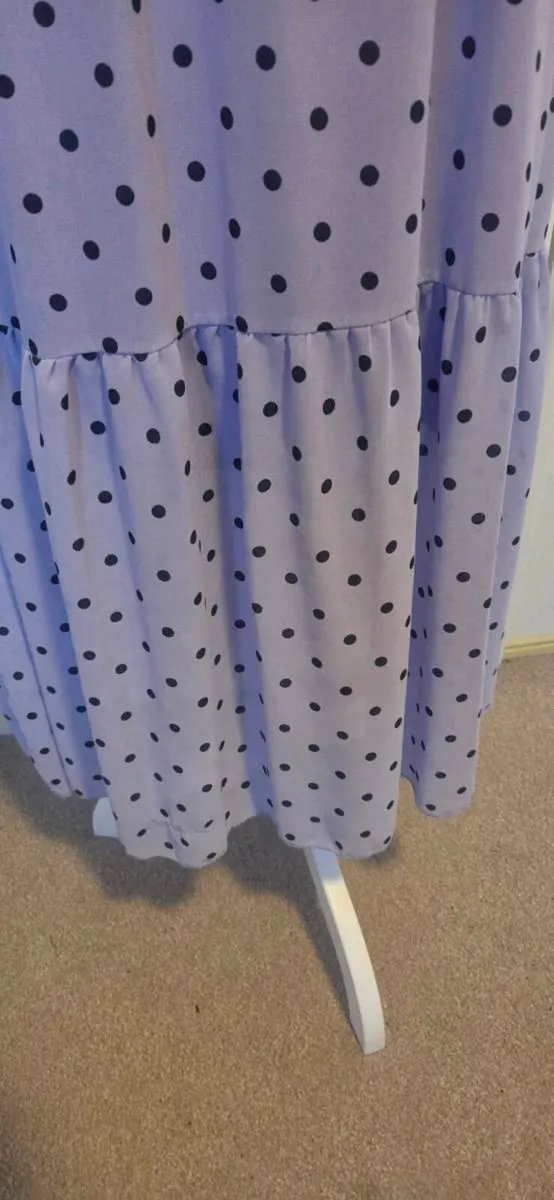 Lilac Polka Dot Maxi Dress Long Sleeve Smocked Wai - Image 4