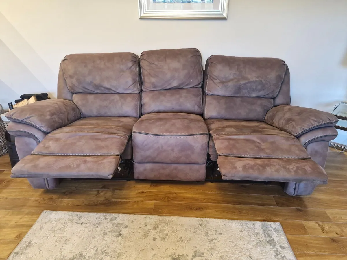 3 seater and 2 seater brown reclining sofas - Image 2