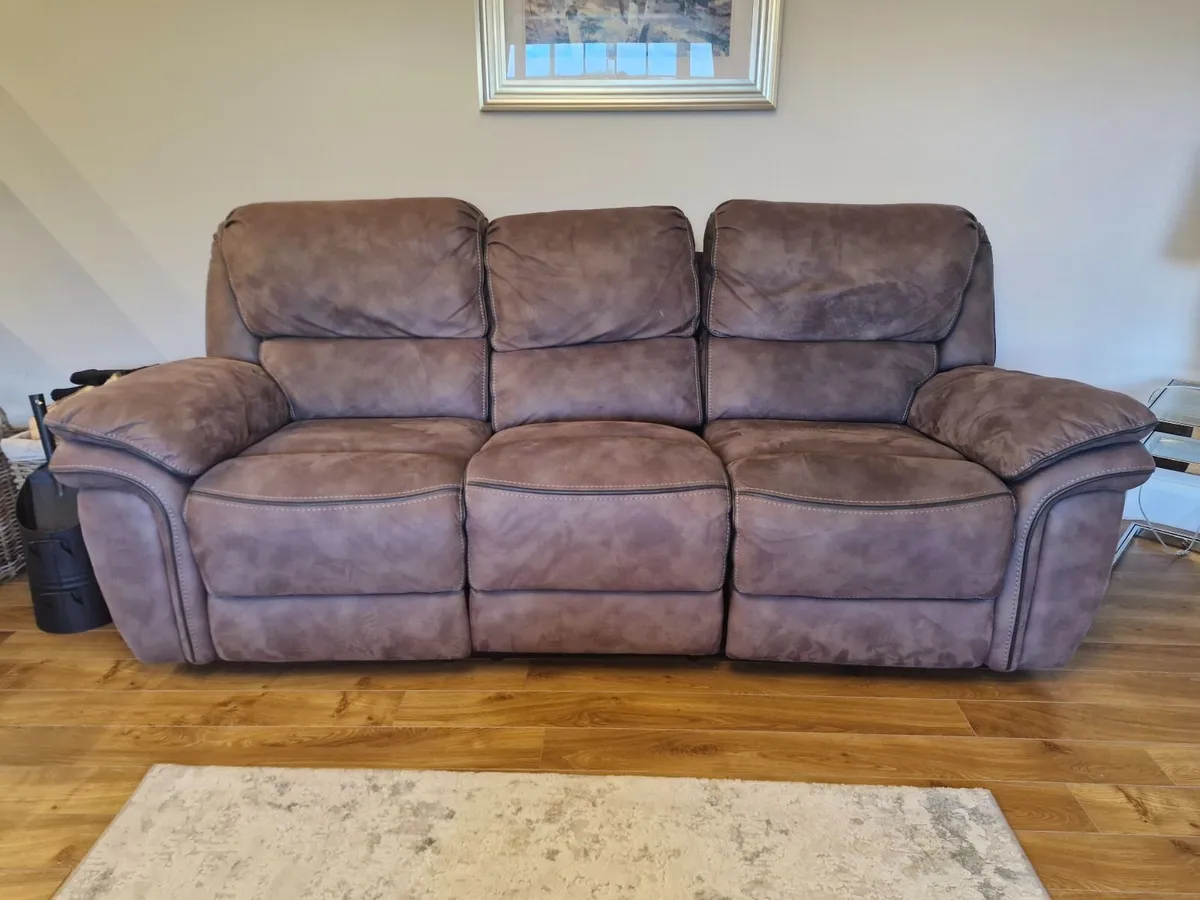 3 seater and 2 seater brown reclining sofas - Image 1