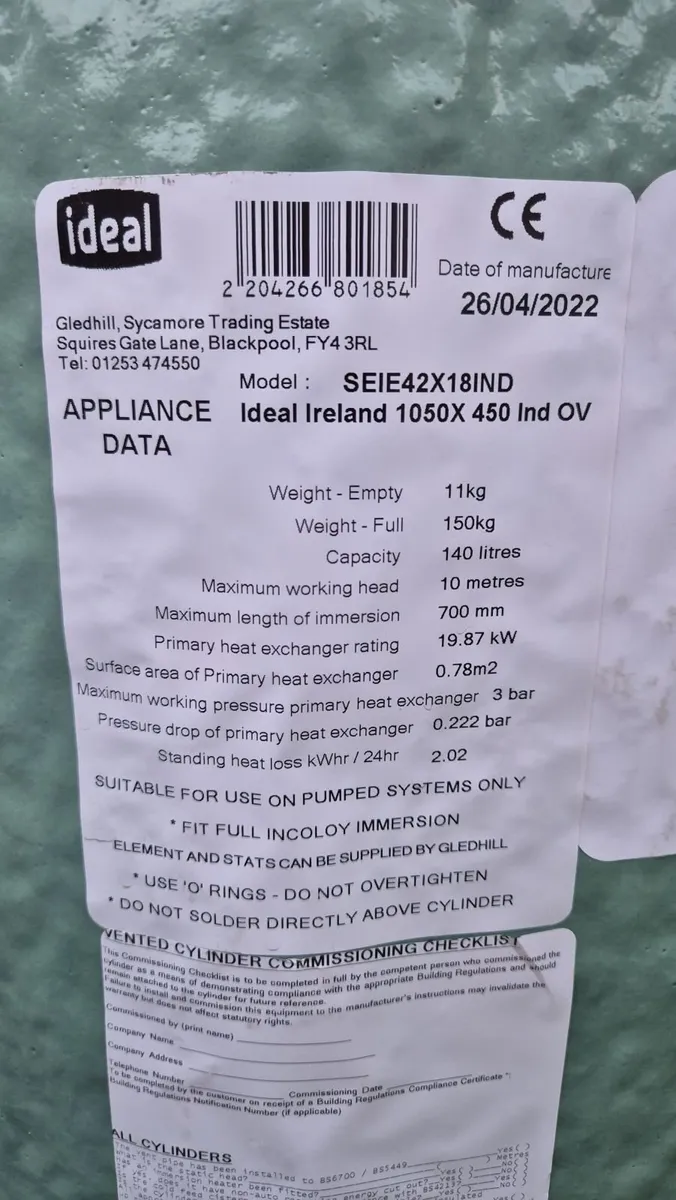 Ideal stainless steel, open-vented water cylinder - Image 2