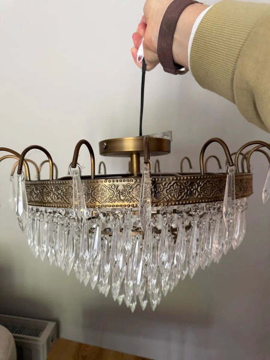 Pendant Light Antique Brass & Glass Chandelier - Image 1