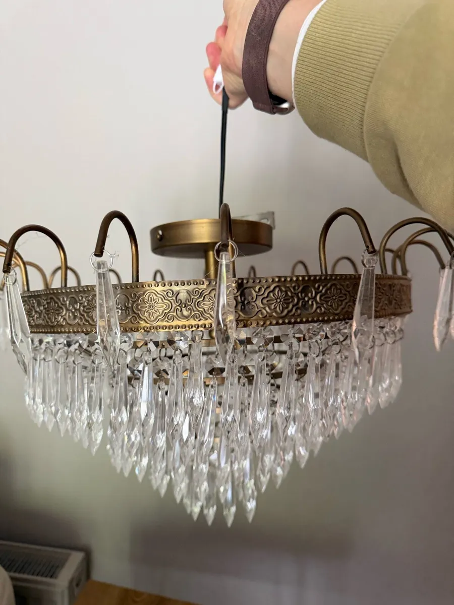 Pendant Light Antique Brass & Glass Chandelier - Image 2