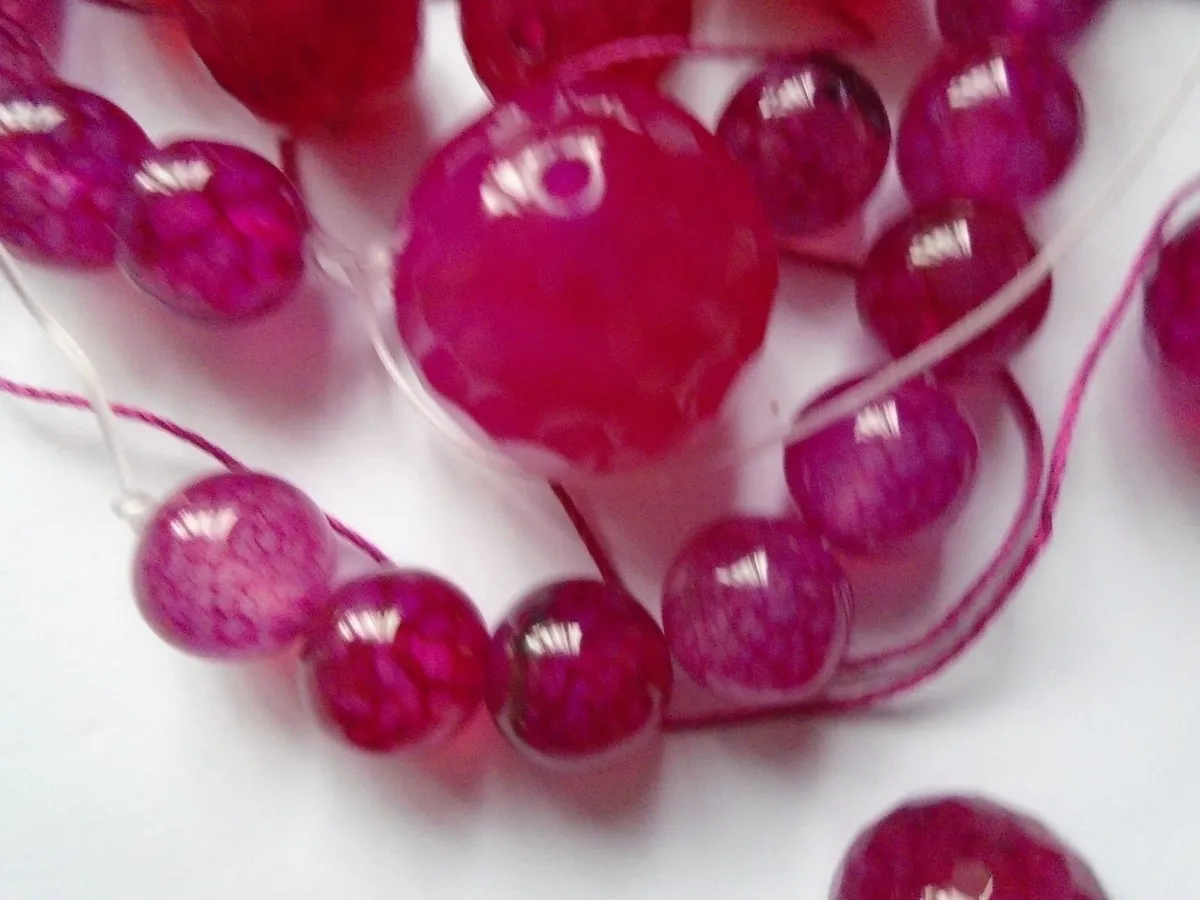 Pink agate beads, Jewellery making supplies - Image 2