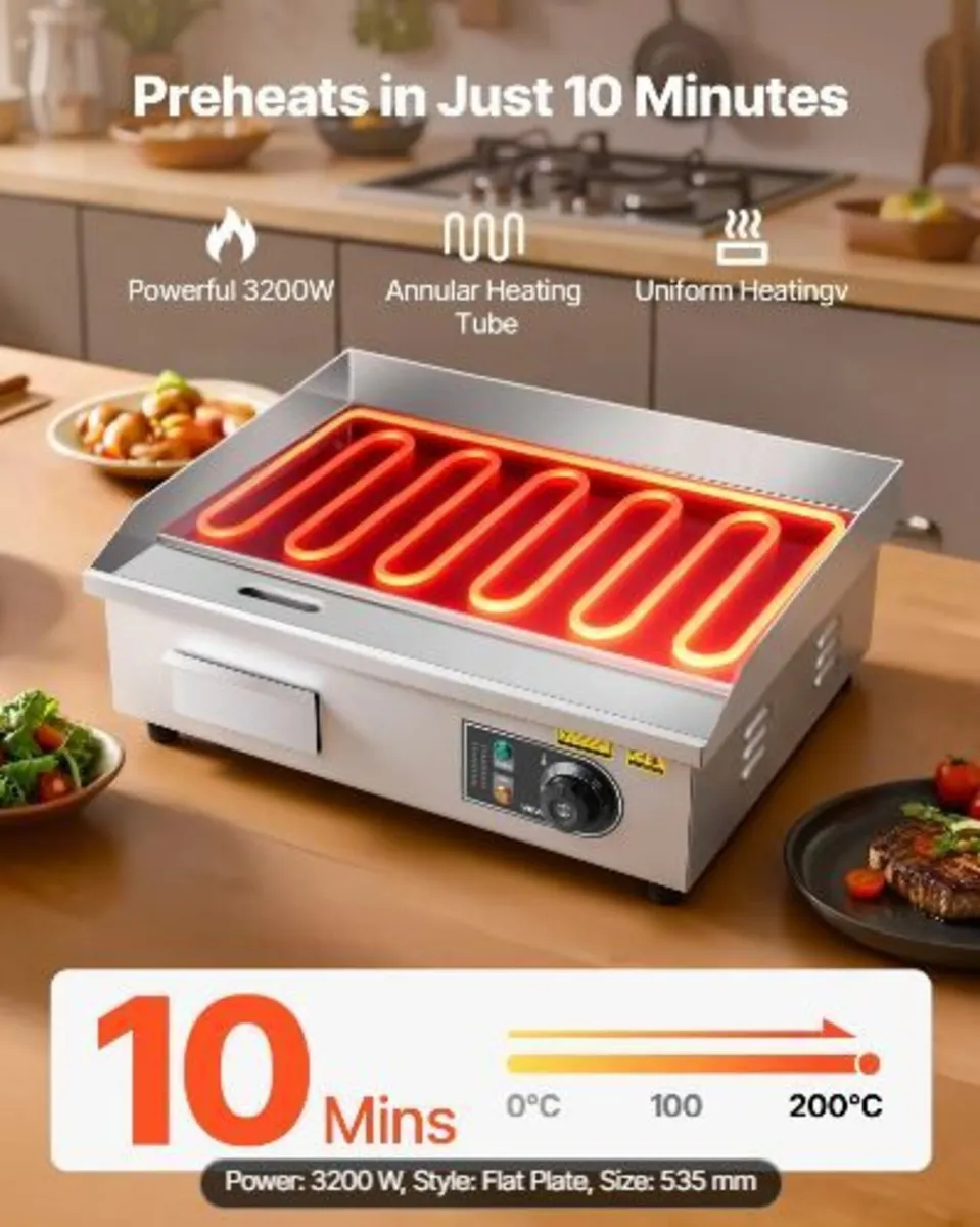 Commercial Electric Griddle, 535 x 300 mm, 3200W - Image 2
