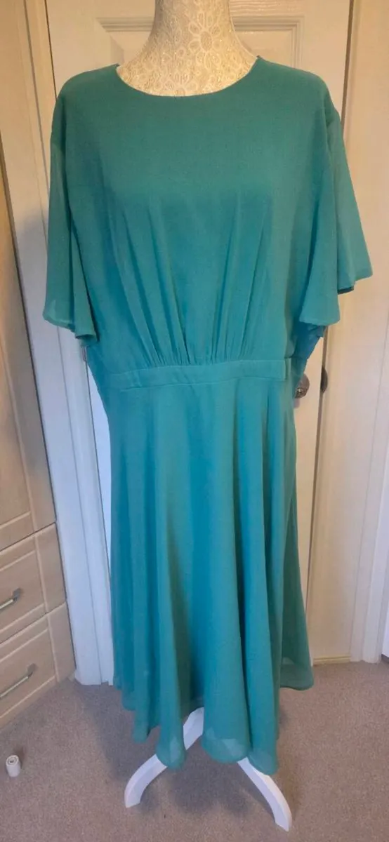 Boohoo Teal Chiffon Midi Dress UK 20 EU 48 Flutter - Image 1