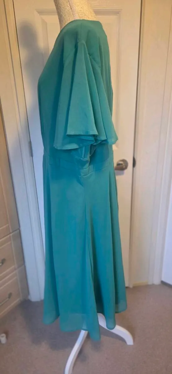 Boohoo Teal Chiffon Midi Dress UK 20 EU 48 Flutter - Image 3