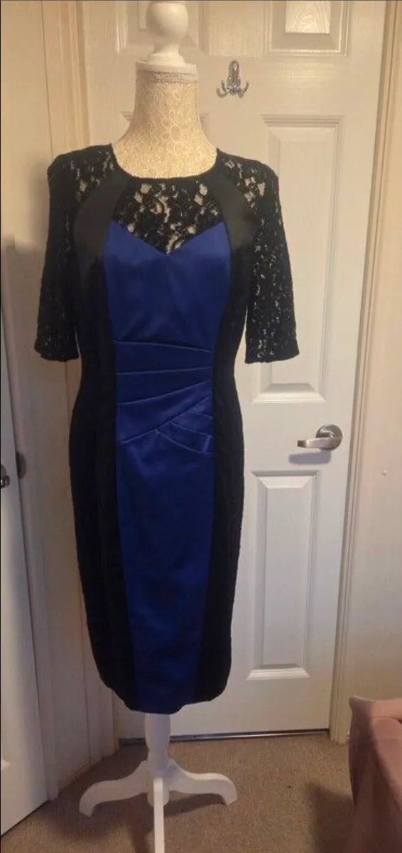 Alexon Royal Blue & Black Lace Occasion Dress UK 1 - Image 2
