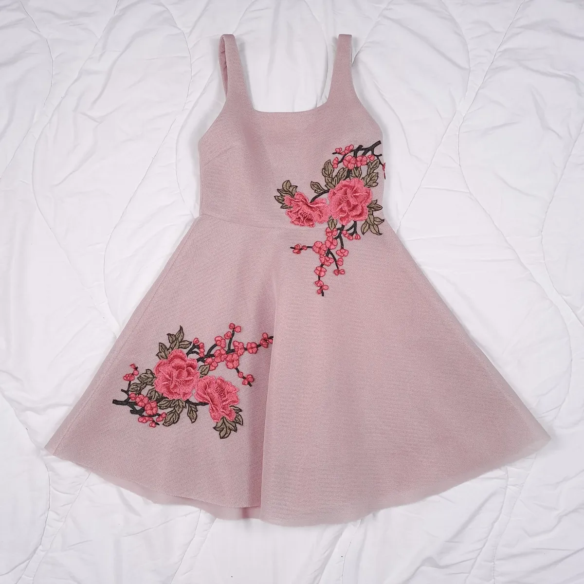 New Look Pink Floral Embroidered Dress 12UK/40EU - Image 1