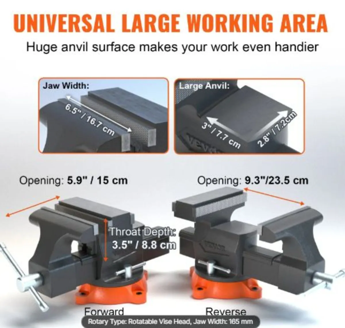 Bench Vise,16.5cm Jaw Width 16.5cm Forward & 23.6c - Image 3