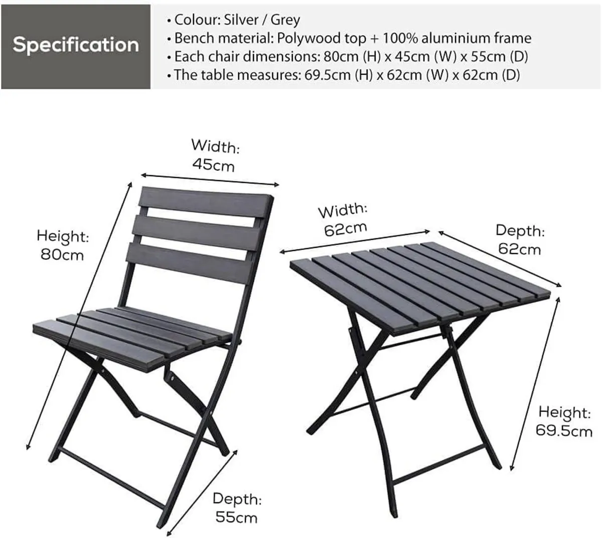 Table And Chair Set Solback Garden Bistro Folding - Image 2