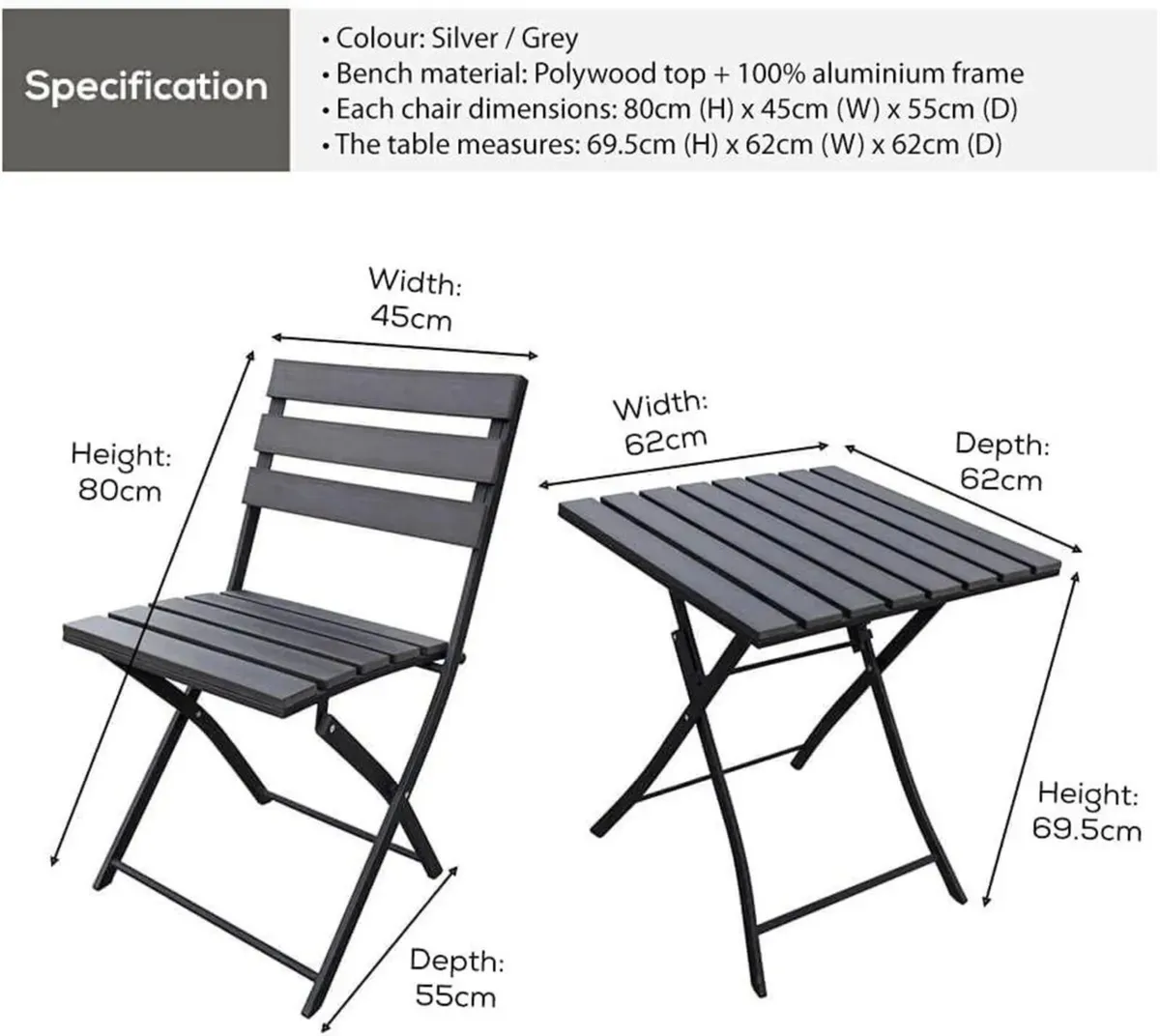 Garden Bistro Folding Table & Chair Set Solback - Image 2
