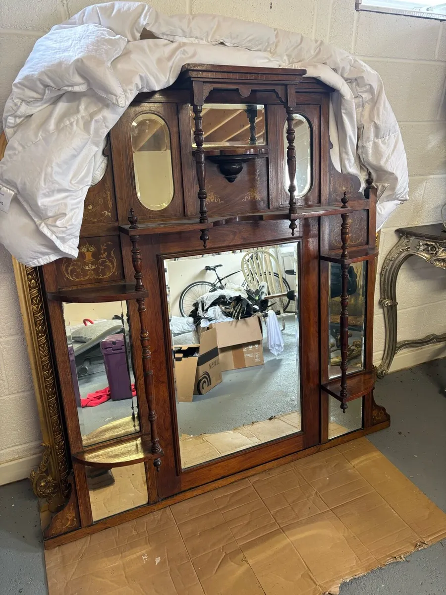 Large Victorian oak over mantle mirror