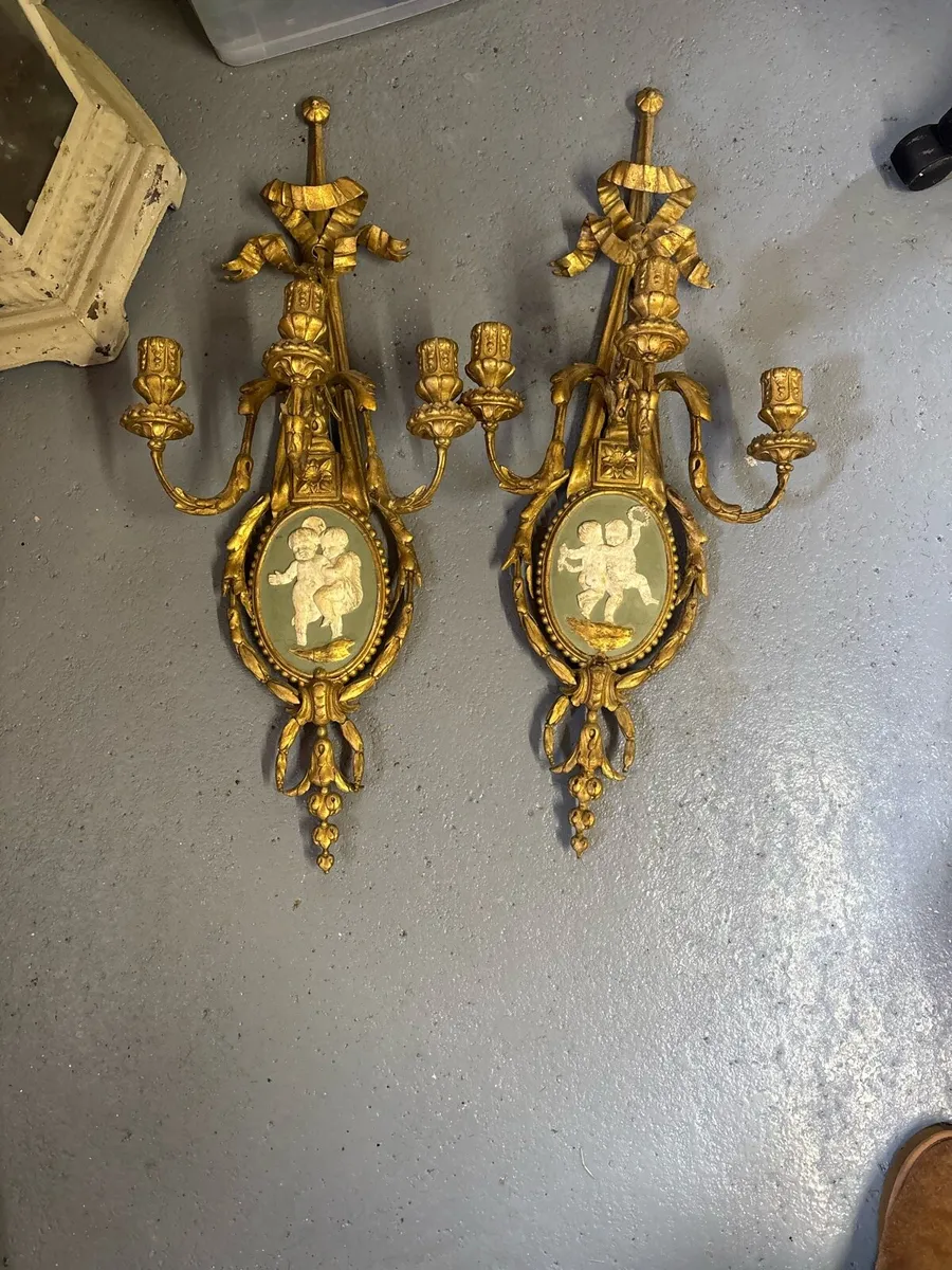 Pair of Adam style gilt wall scones