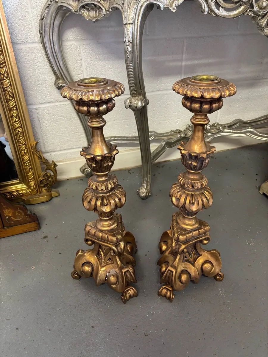 Pair of baroque-style gilt candelholders