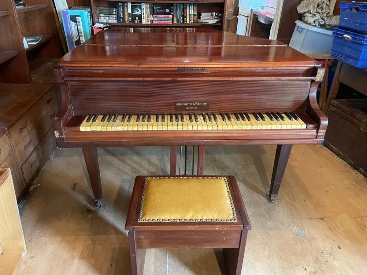 a circa-1931 Monington & Weston baby grand with matching stool. - Image 1