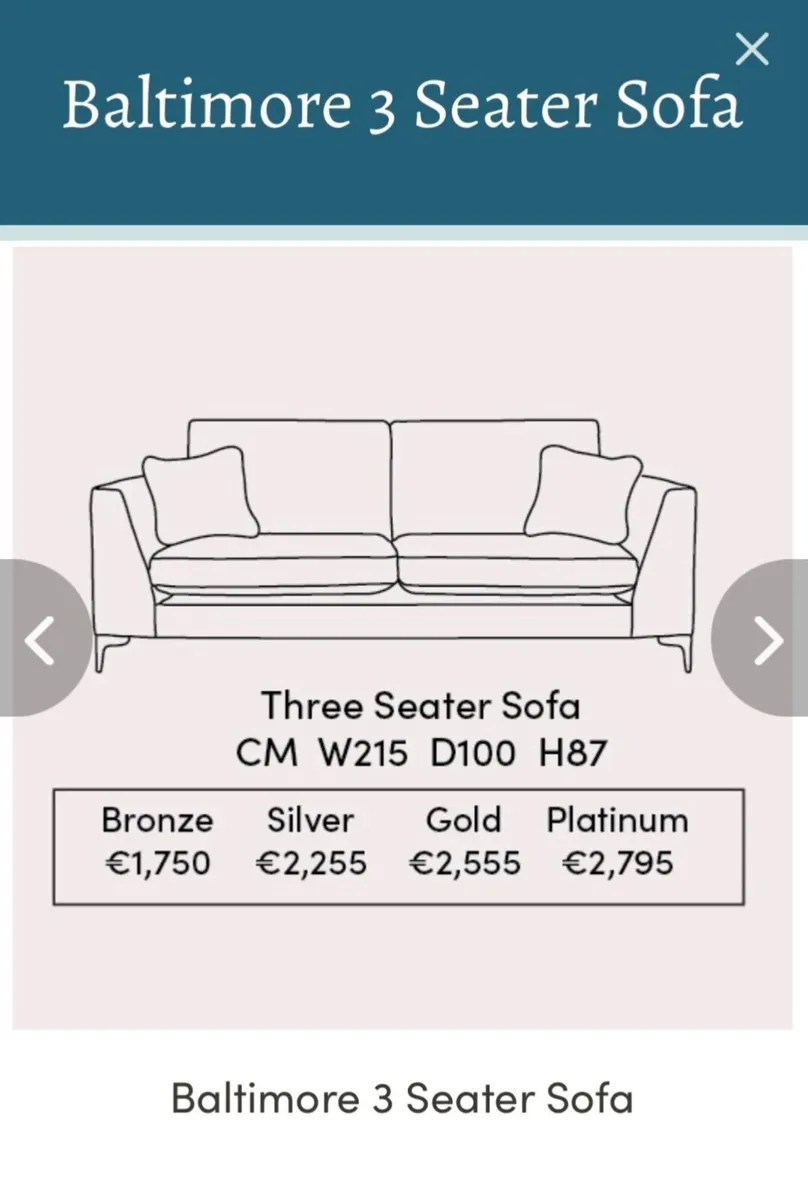 Finline Blue Baltimore 2 seater & 3 seater Sofas - Image 1