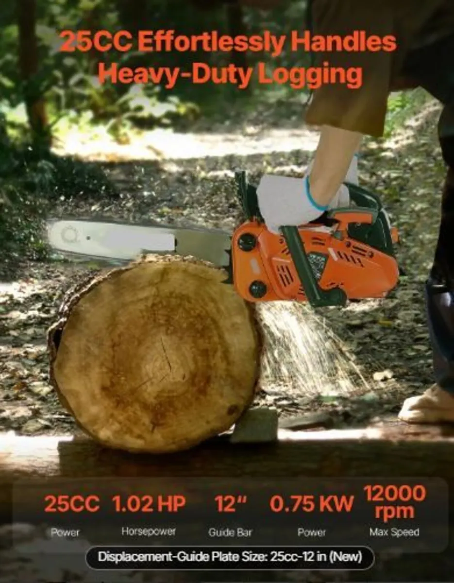 25 cc Gas Chainsaw, 12 inch Gas Powered - Image 2