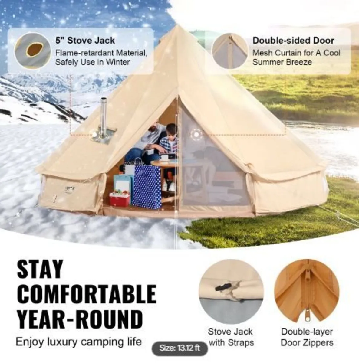 Canvas Bell Tent, 4 Seasons 4 m/13.12 ft - Image 4