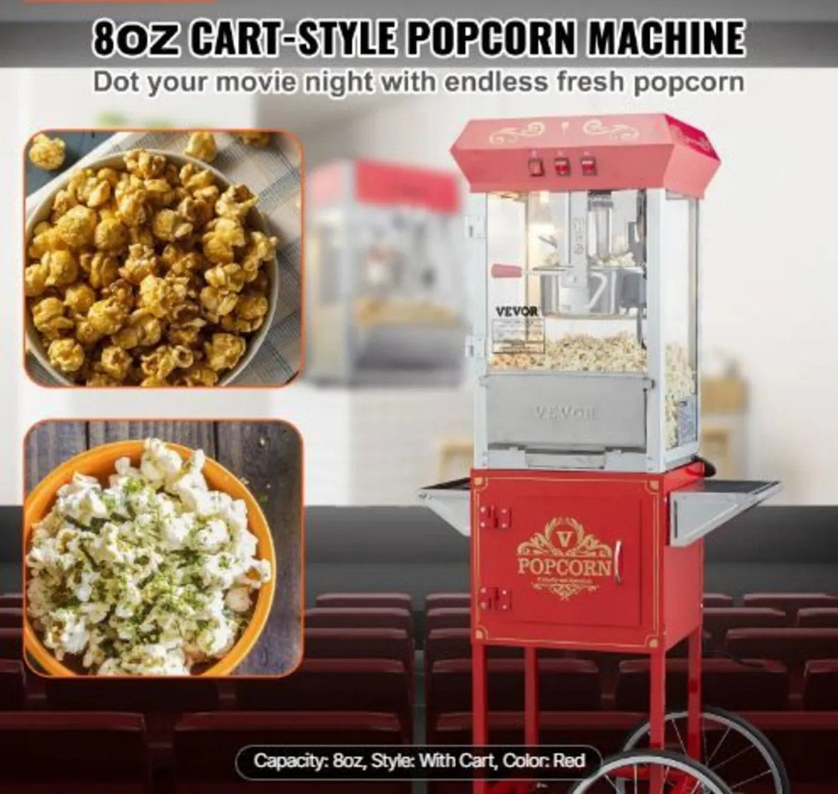 Popcorn Maker with Cart, 850W - Image 3
