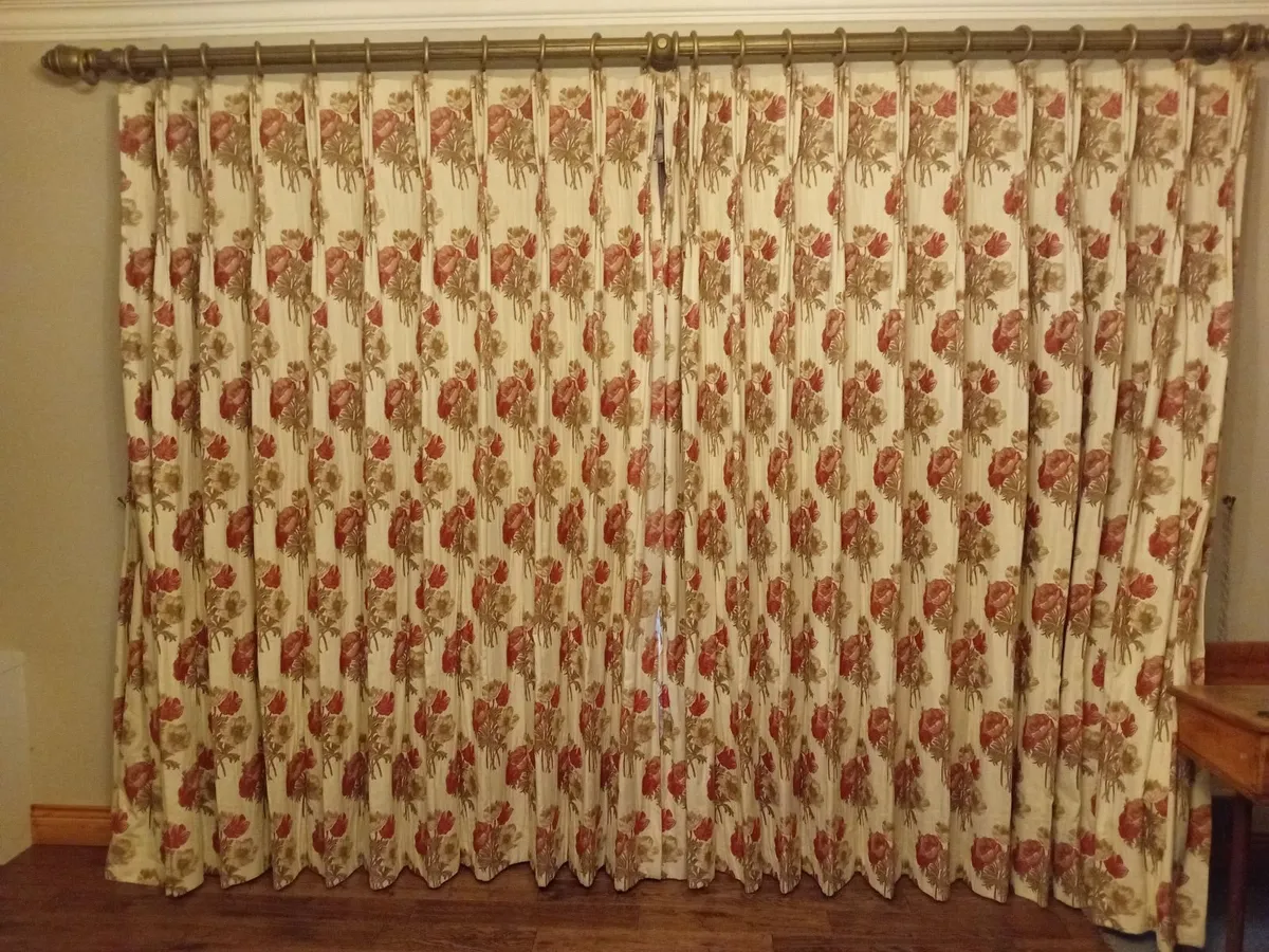 2 x Beige Fabric Sofas and Matching Curtains - Image 3