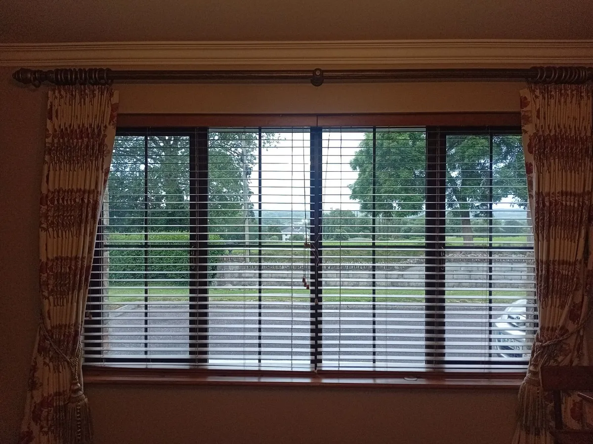 2 x Beige Fabric Sofas and Matching Curtains - Image 4