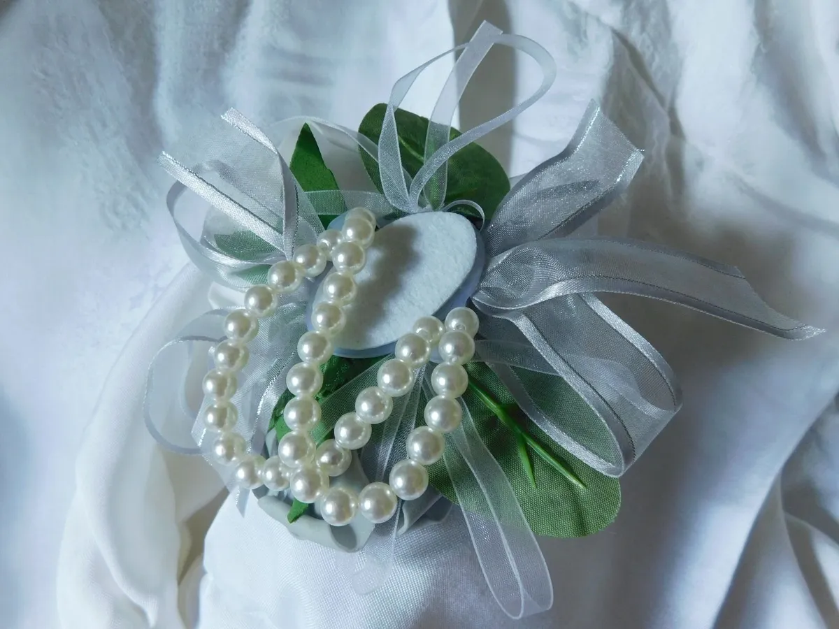 Wrist Corsage in Grey, White and Silver - Image 3