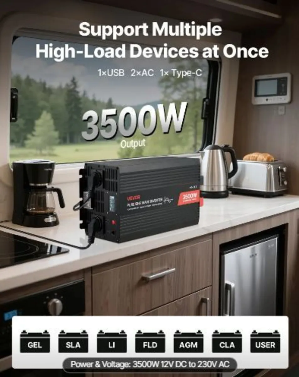 3500W Power Inverter, 12V DC to 230V - Image 2