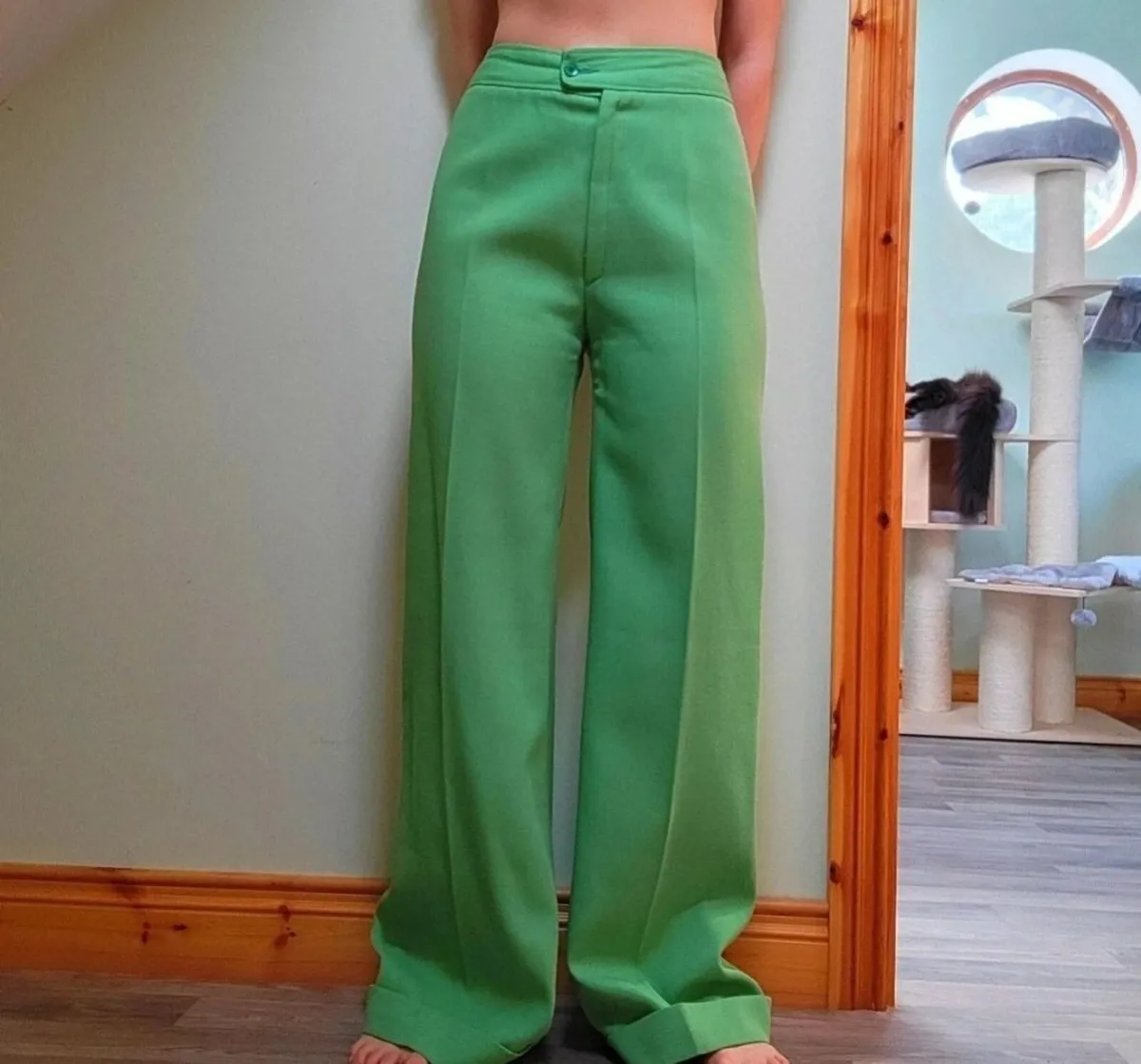 1960s Vintage Fusalp bright green wide leg trouser - Image 2
