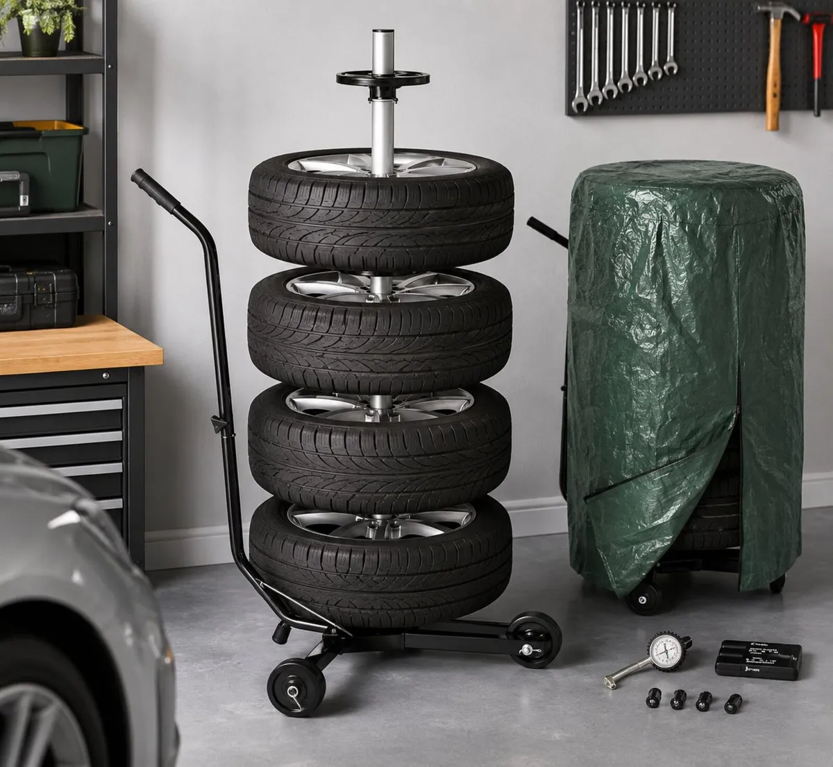 Tyre Storage Rack for 4 Wheels with Cover, Pressur - Image 2