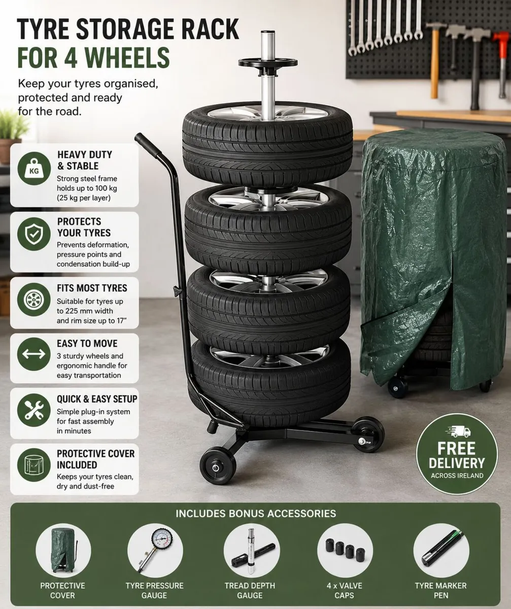 Tyre Storage Rack for 4 Wheels with Cover, Pressur - Image 1