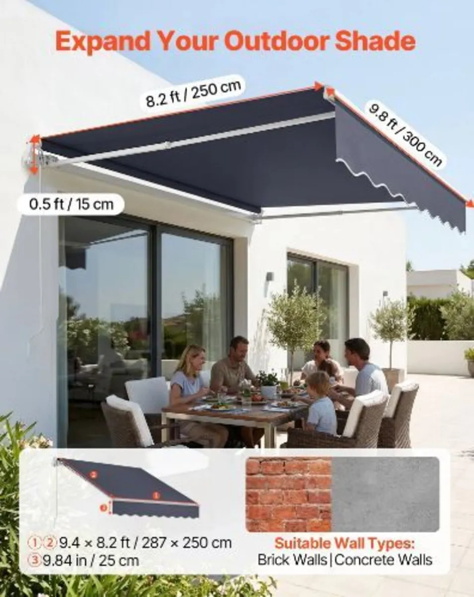 Manual Retractable Awning, 300 x 250 cm Outdoor - Image 2