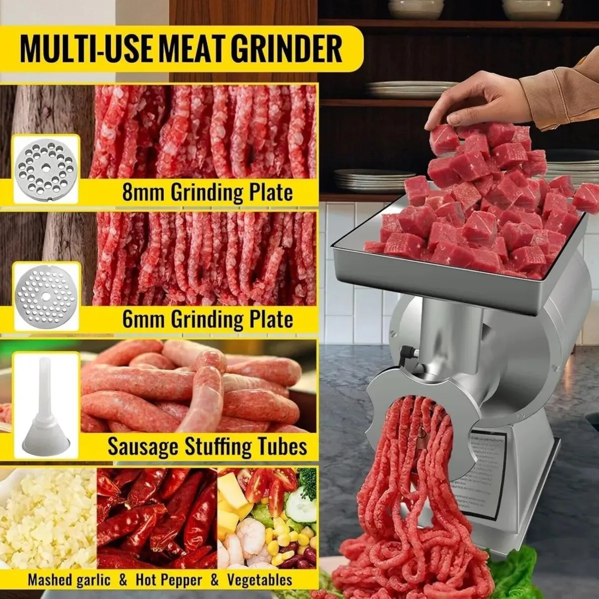 Commercial Meat Grinder 1100W Stainless Steel - Image 2