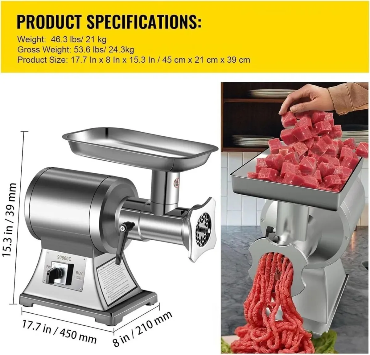 Commercial Meat Grinder 1100W Stainless Steel - Image 1