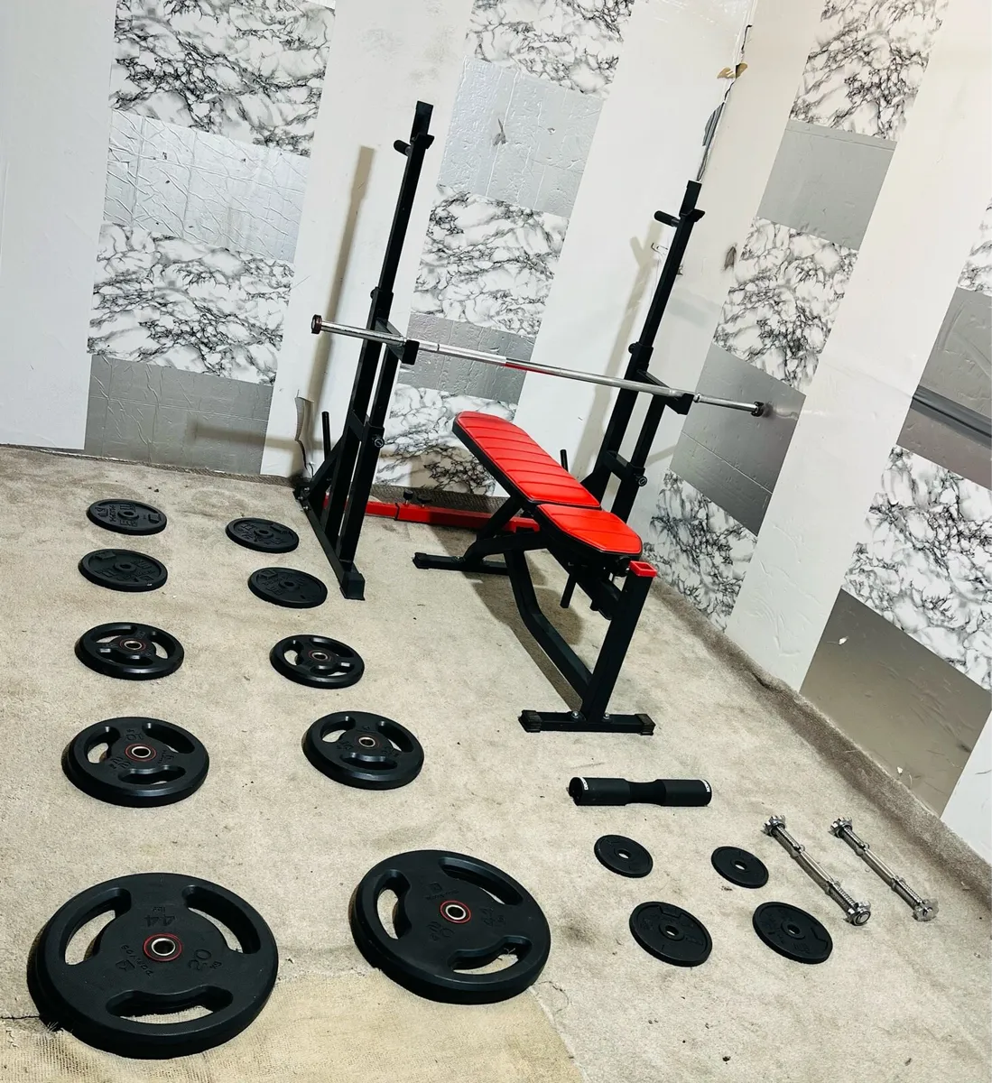 106KG BARBELL WEIGHT SET ADJUSTABLE RACK BENCH ++ - Image 1