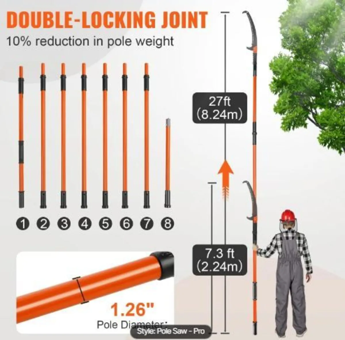 Manual Pole Saw, 2.2 - 8.2 m Extendable Tree Prune - Image 2