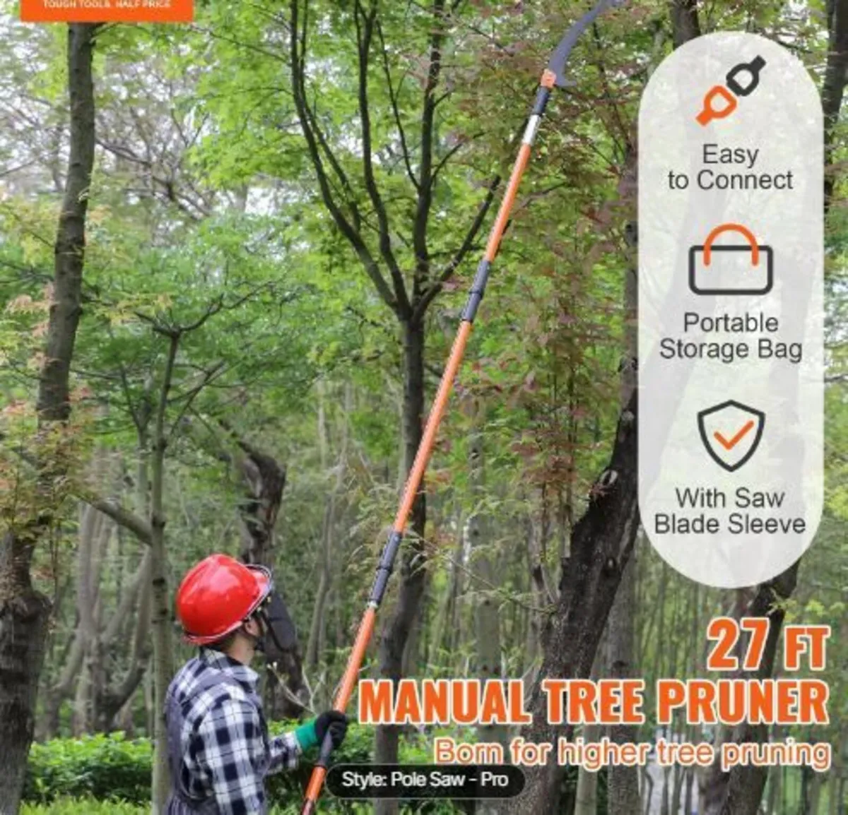 Manual Pole Saw, 2.2 - 8.2 m Extendable Tree Prune - Image 3