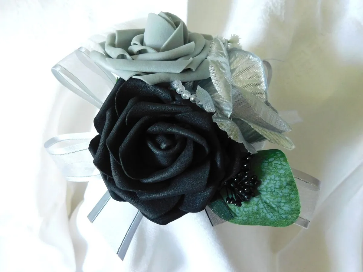 Wrist Corsage in Grey, Black and Silver - Image 2