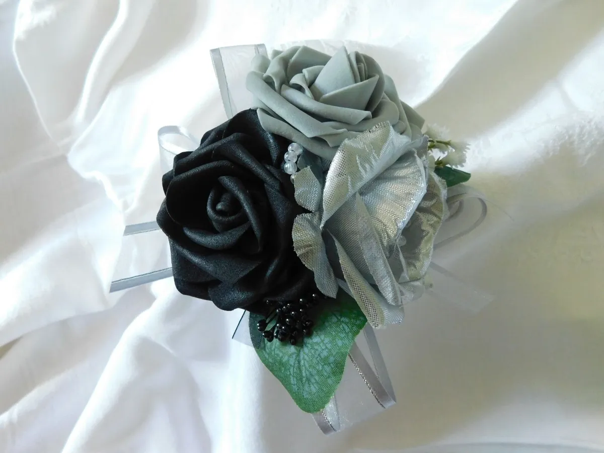 Wrist Corsage in Grey, Black and Silver - Image 3