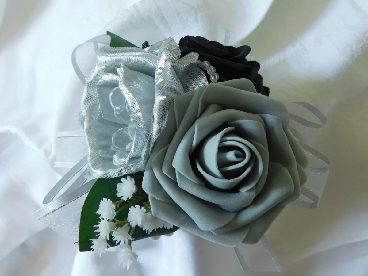 Wrist Corsage in Grey, Black and Silver - Image 1