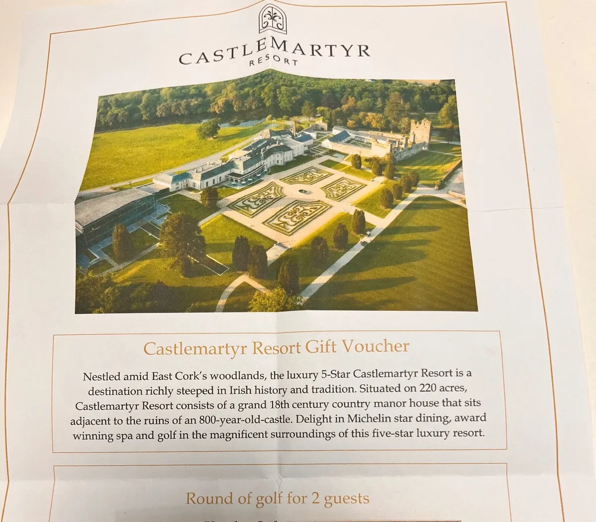 Round of golf for 2 Castlemartyr Resort - Image 1