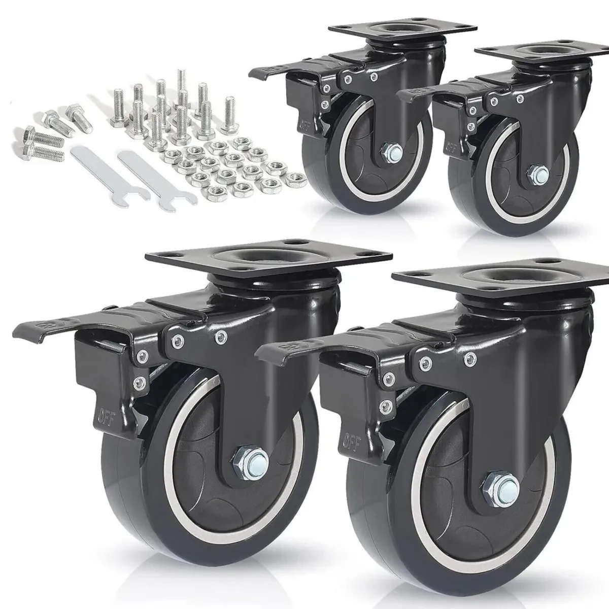 Castor Wheels Heavy Duty Swivel PU Rubber - Image 3