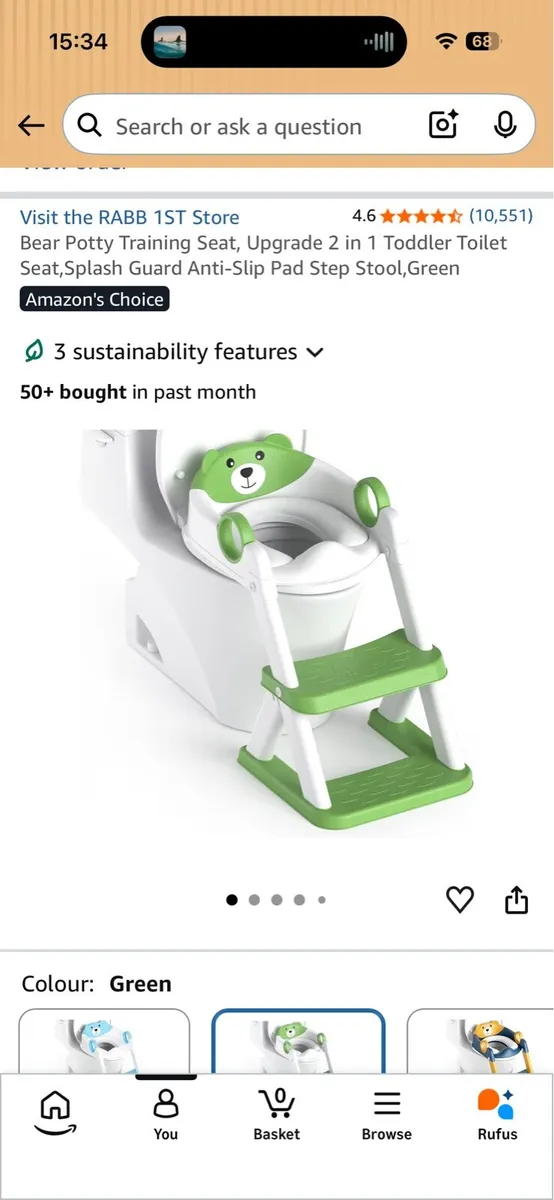 Green bear toddler toilet seat and steps - Image 1