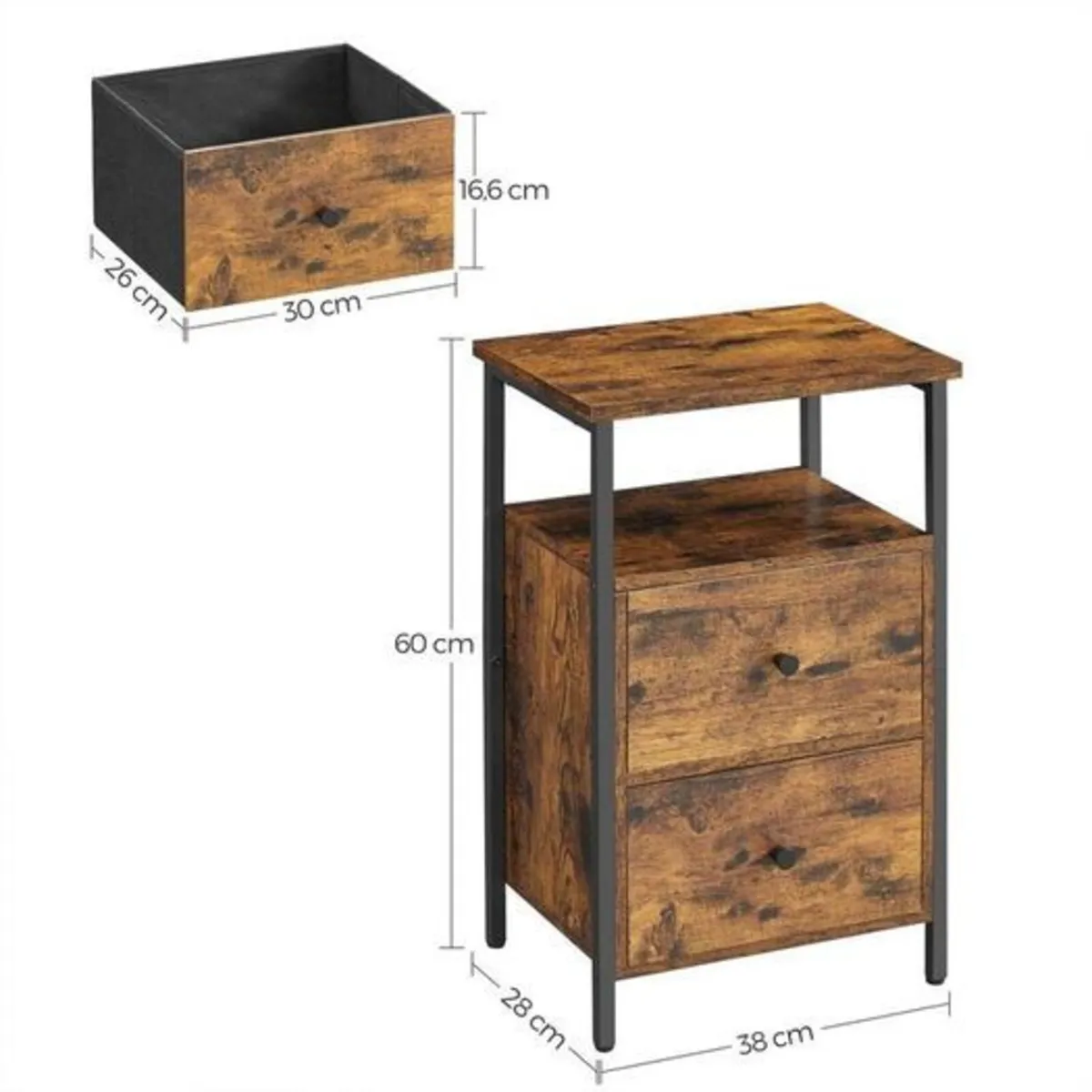 Bedside table with 2 drawers - Image 2