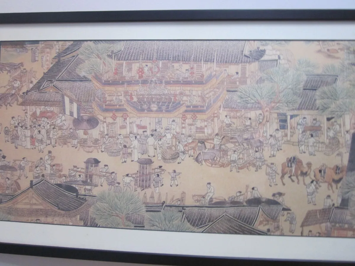Chinese Framed Print Busy Village Market Large - Image 3