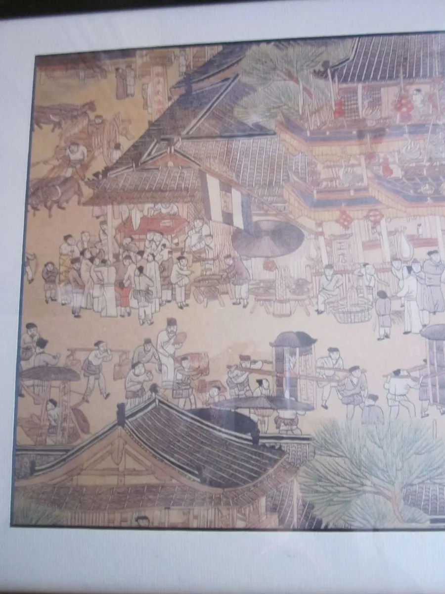 Chinese Framed Print Busy Village Market Large - Image 4