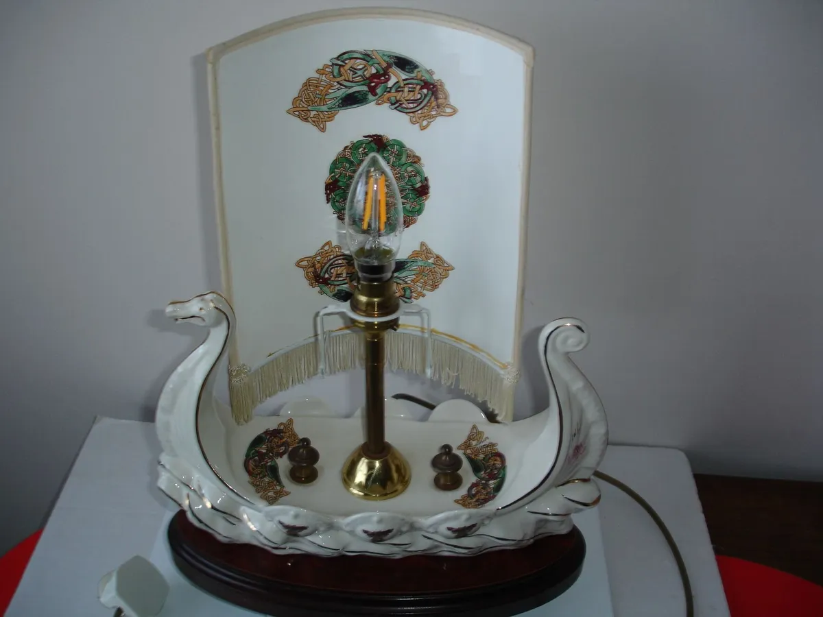 Table Lamp CRE Porcelain Hand Made Viking Ship - Image 1