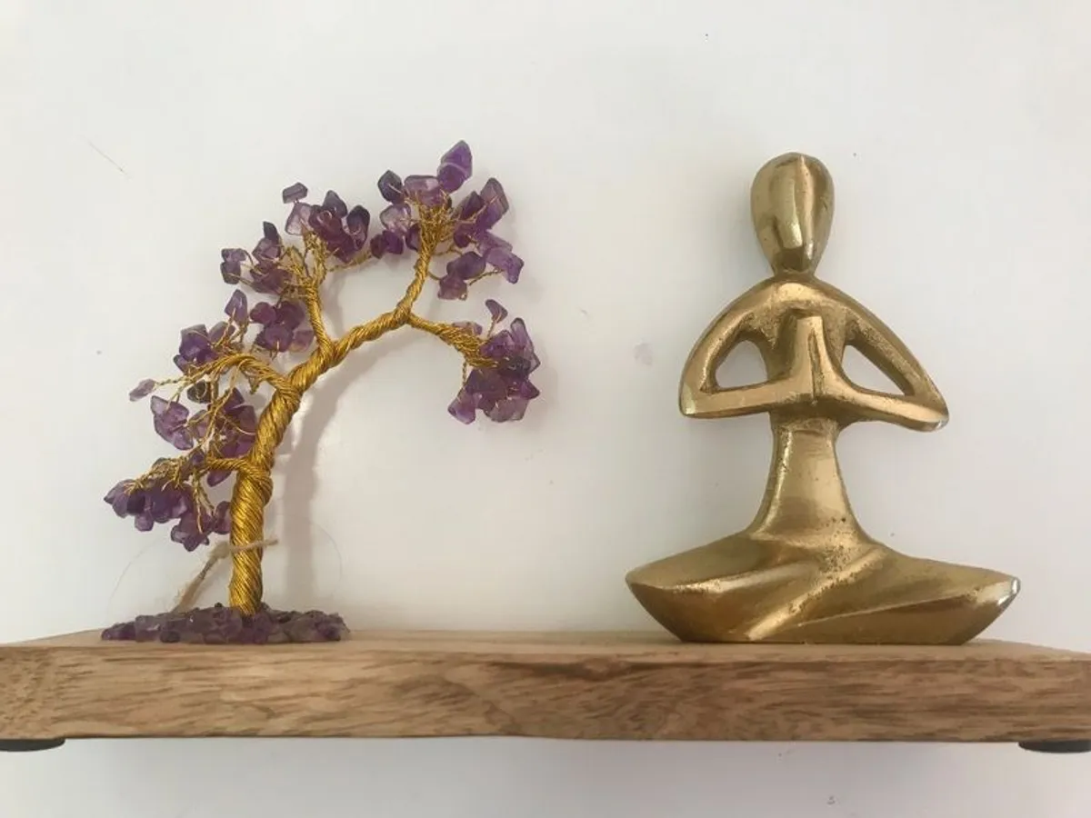 Gold Yoga statue and Amethyst Tree of Life - Image 1